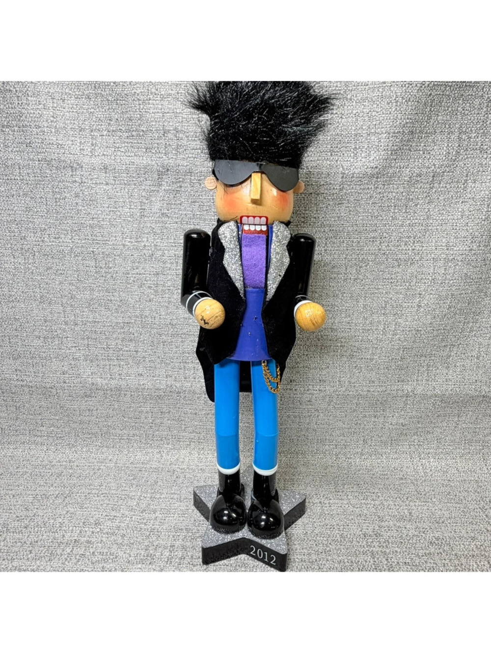 2012 Rock Star Nutcracker Wooden Christmas Decor Sunglasses Glitter Star Base
